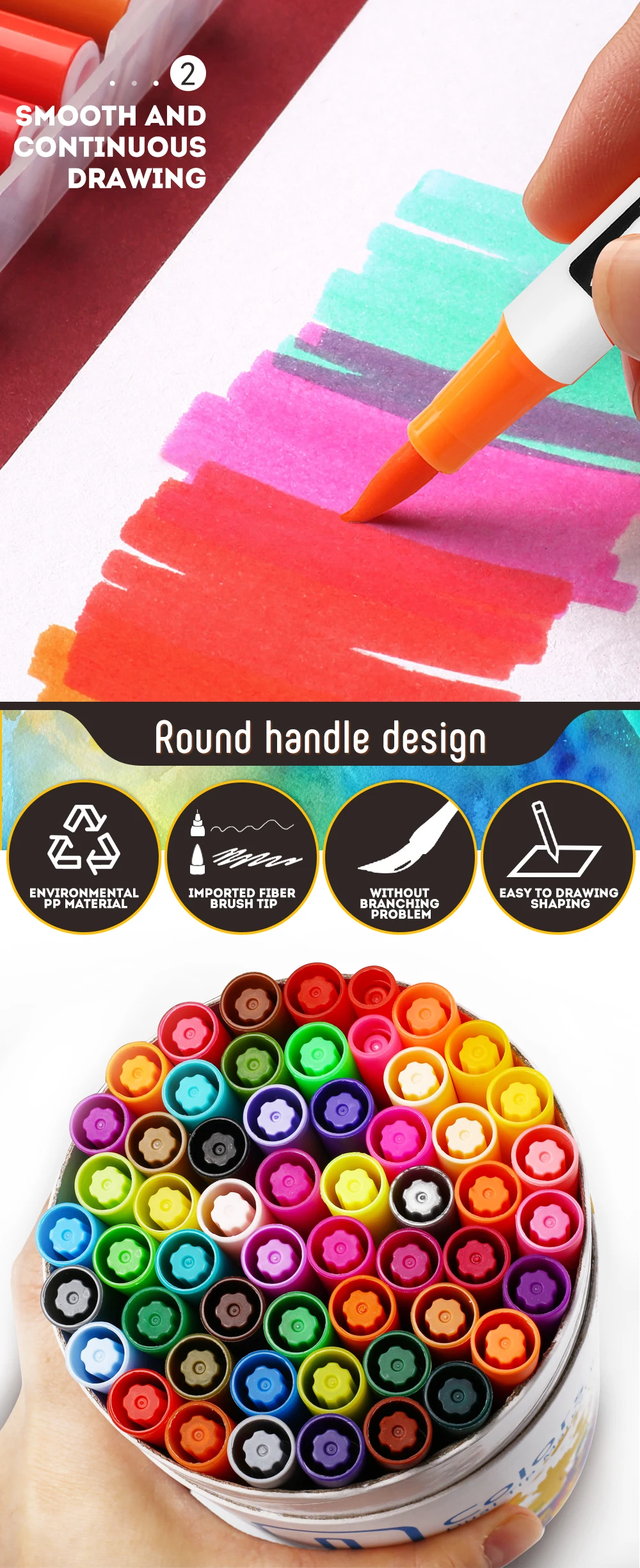 60 Colors Dual Tip Brush Pens Water Coloring Markers With Fineliner Tip 0.4 And Highlighters