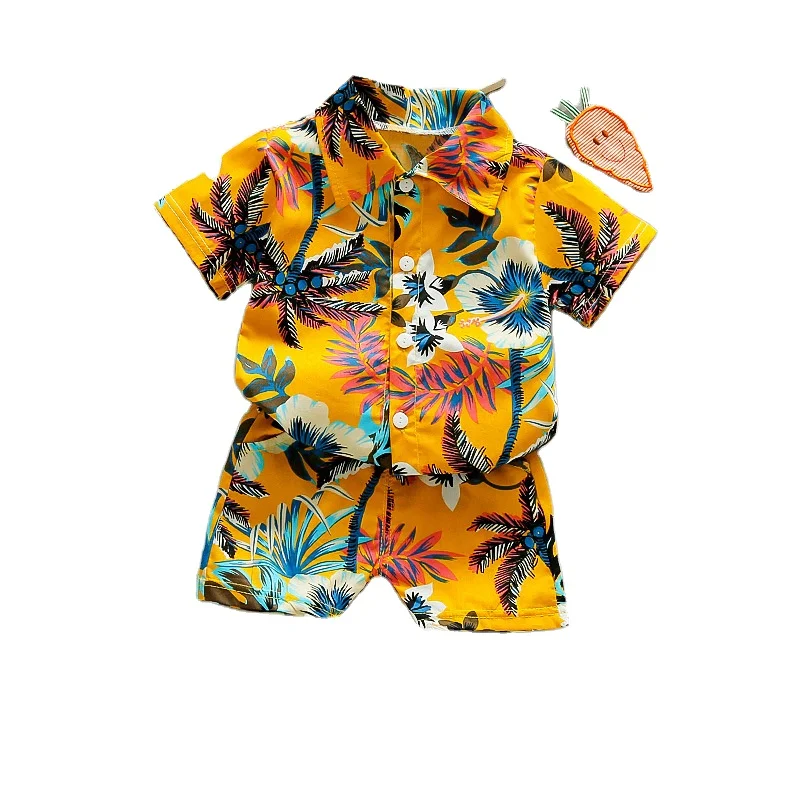 

Summer Hot Sale New Print Wholesale Boys Beach Style Shirts and Shorts Set for Kids, Prints as pics