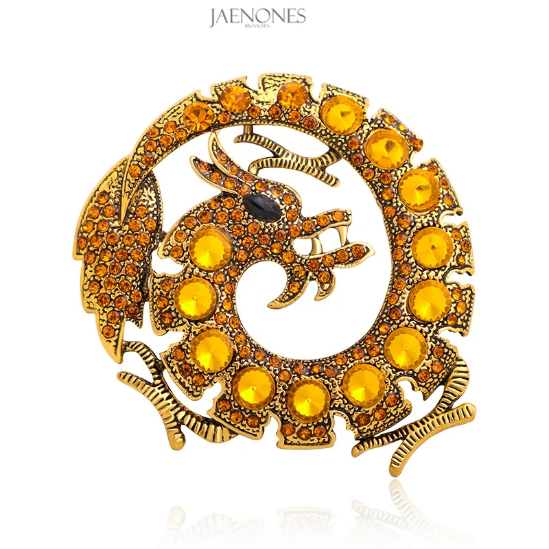 

JAENONES Hot Selling New Products Rhinestone Alloy Animal Designer Inspired Brooch Dragon Brooches For Men