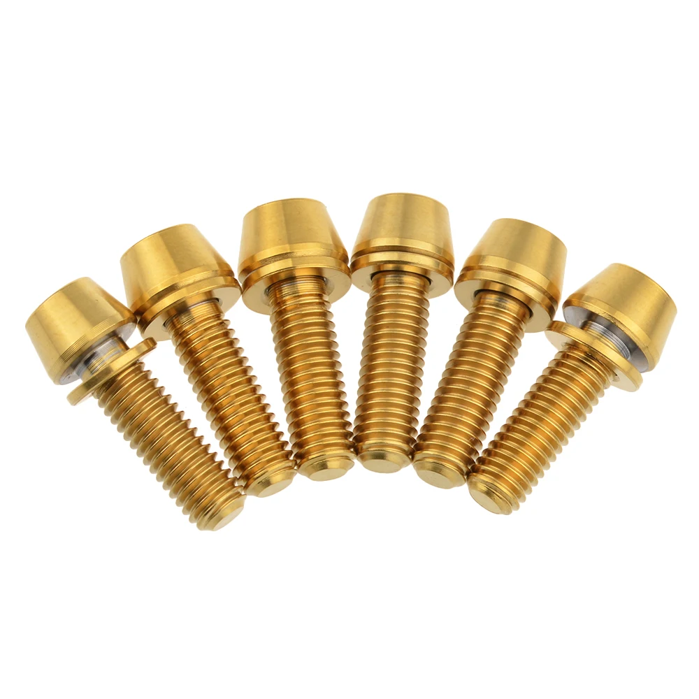6 Pcs M5 DIN912 Titanium Alloy Bicycle Use Anodized Bolts Taper Head Hex Screws with Non-shedding Washer