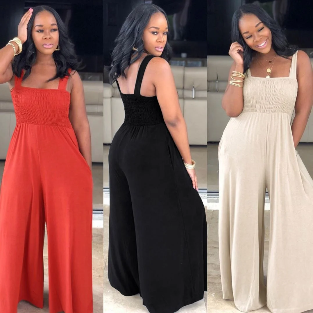 

W8210 Hot Style Women's Fashion Casual Solid Color Loose Condole Belt Jumpsuit