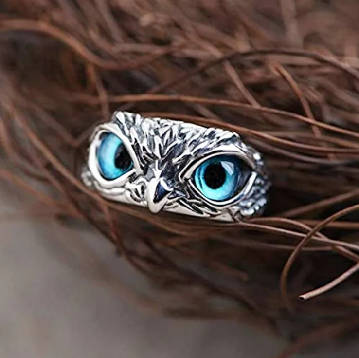 

NEULRY Factory Direct New Exaggerated Retro Demon Eyes Owl Punk Jewelry Adjustable Couple Ring