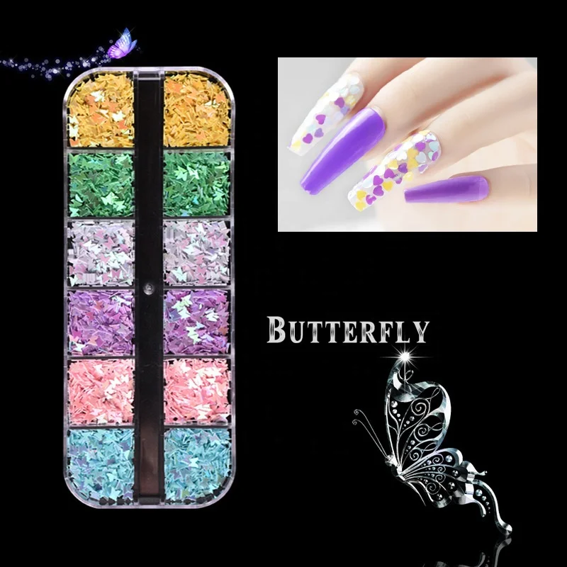 

Paso Sico 6 Color Mixed Glitter Sequins Butterfly Nail Art Decorations For Professional Nail Art Supplies