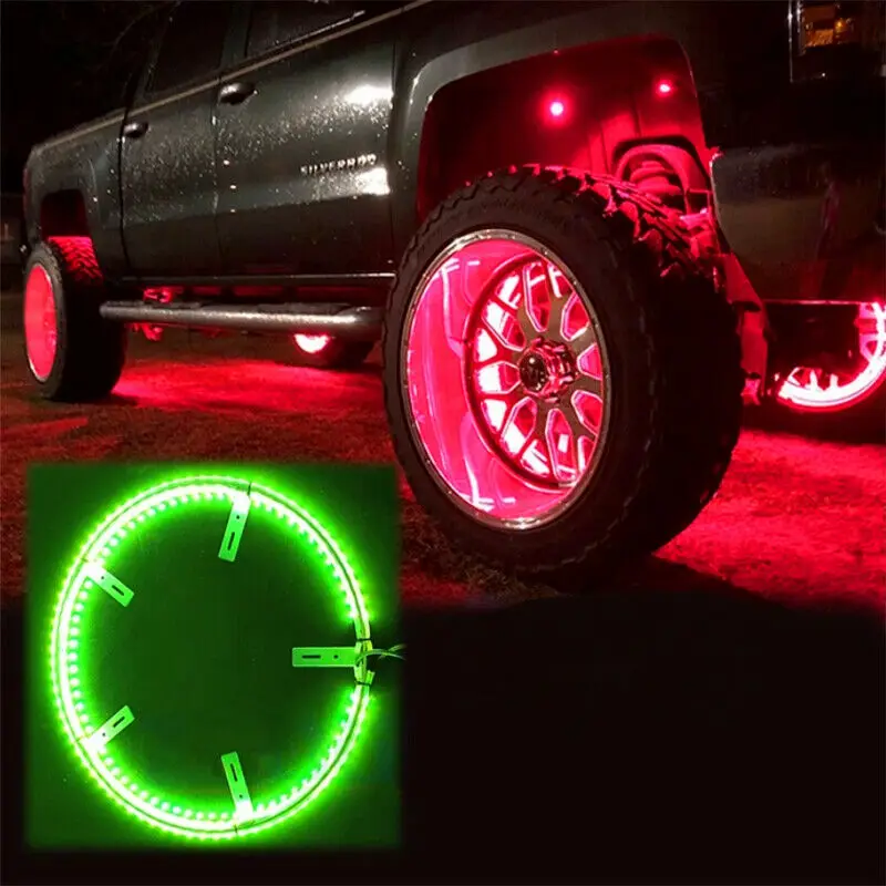 NEW Double Sides LEDS Wheel Ring Light 17 inch Car Truck RGB Blue-tooth Control