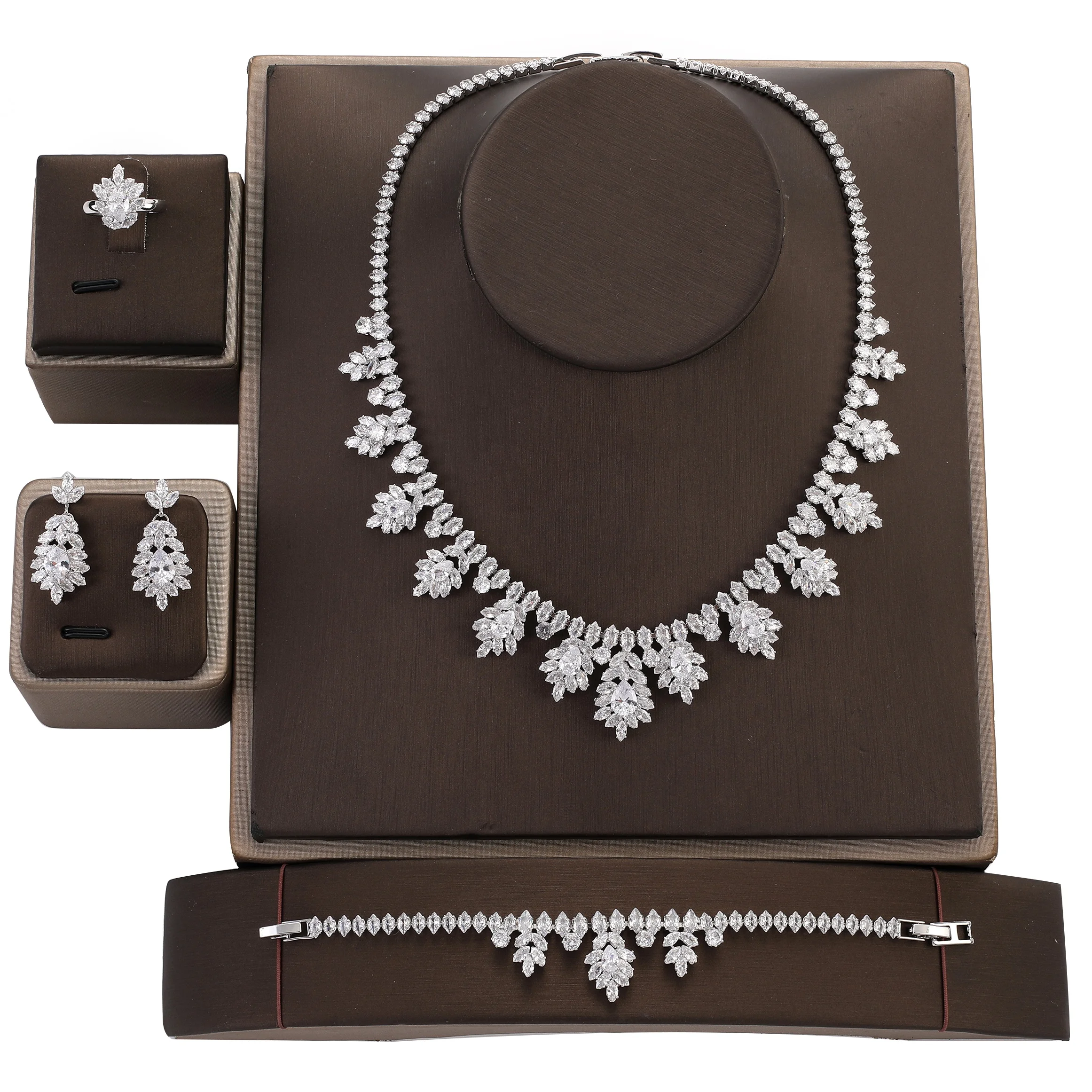 Echsio Fashionable Wedding Bridal Jewelry Set Wholesale  Party Prom Copper Cubic Zircon Accessory Drop Shipping for Women BN7934