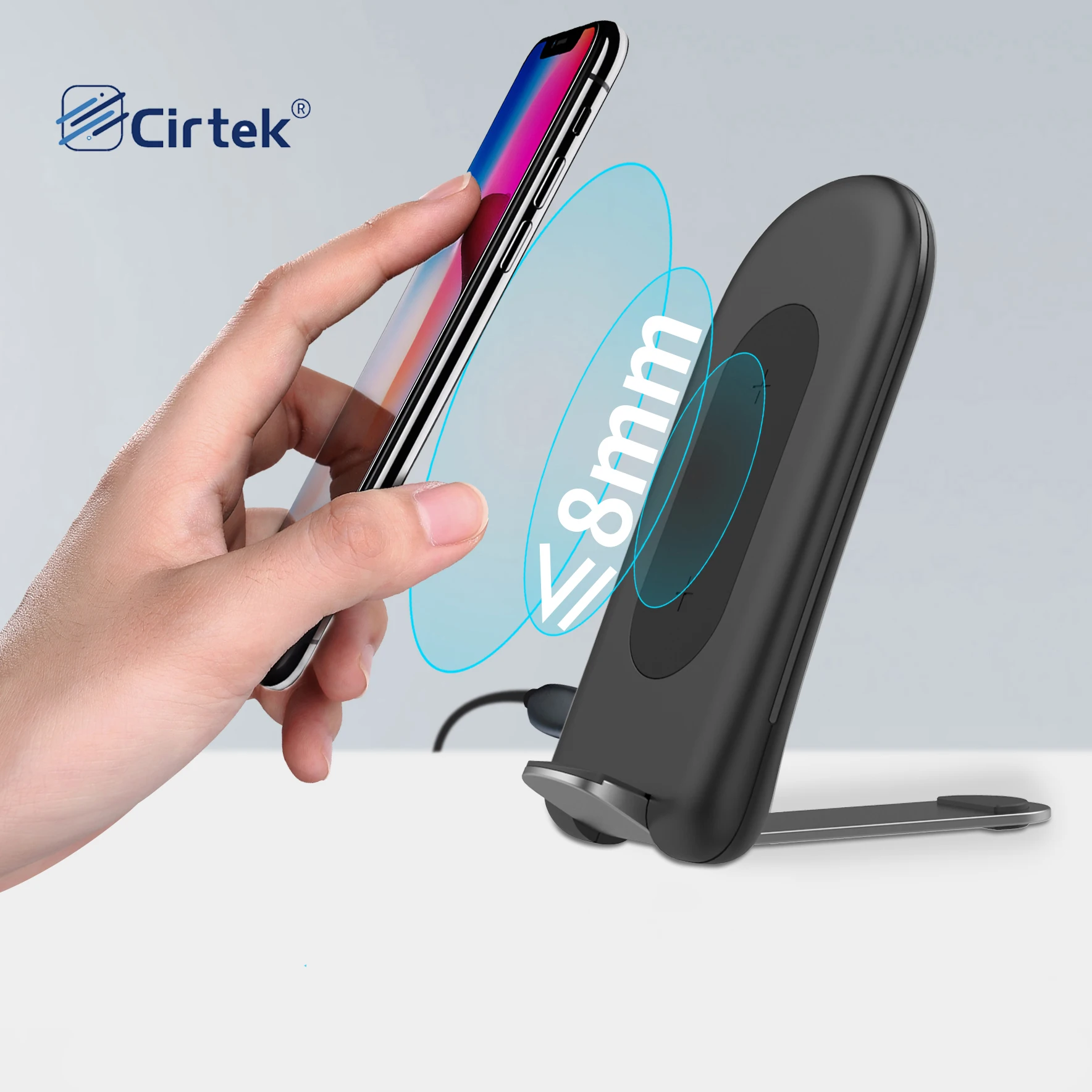 

Cirtek free shipping foldable 15w wireless charging stand for phone qi certified quick charge wireless cell phone charger, Black