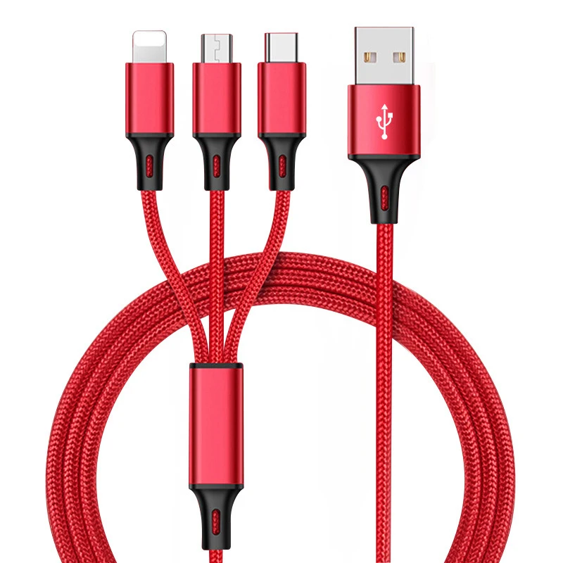 

High Quality Fast Charging 3 In 1 Micro Usb Type C Data Sync Charger Cable For Mobile Phone, Black, red, blue, gold