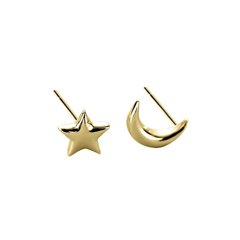 Hot Selling Mini Earrings 925 Sterling Silver 18K Gold Moon Star Stud Earrings Girls