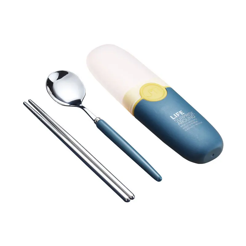 

LT014 304 Stainless Steel Tableware Set Children Student Travel Portable Spoon Chopsticks Two-piece Set, See picture