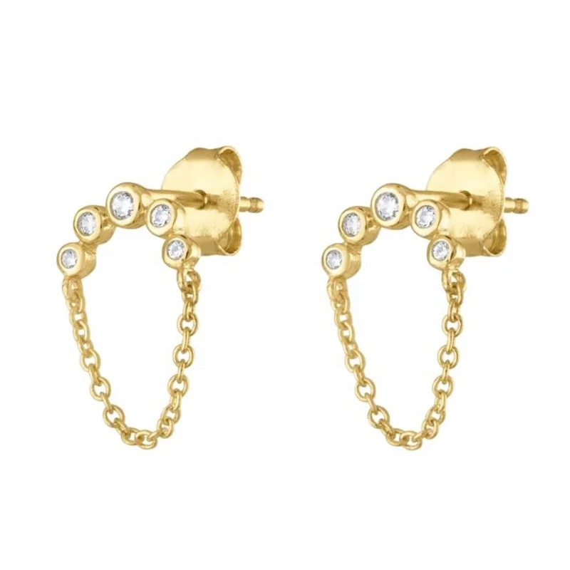 

Peishang 925 Sterling Silver Cosmic Chain studs in 14k gold plated earrings