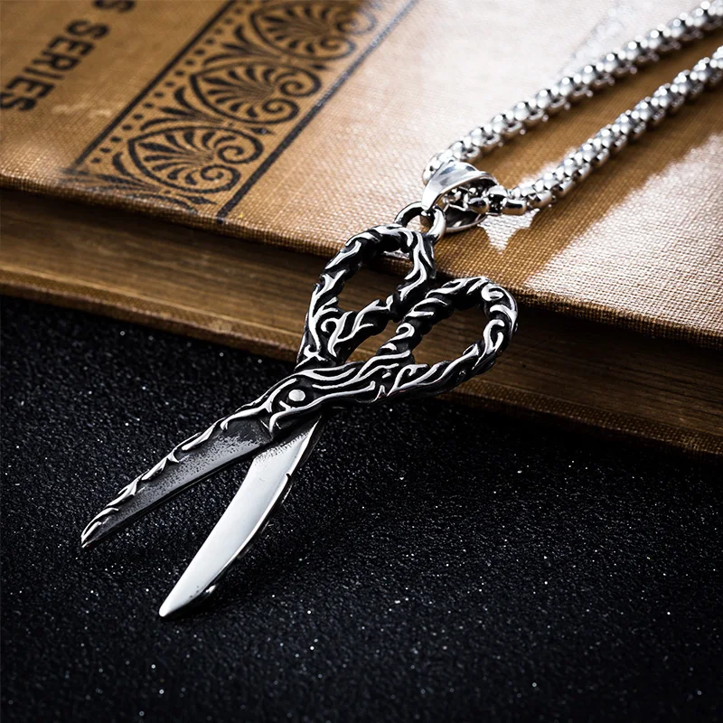 

stainless steel Barber's scissor pendant mens bijoux jewelry, Piture color
