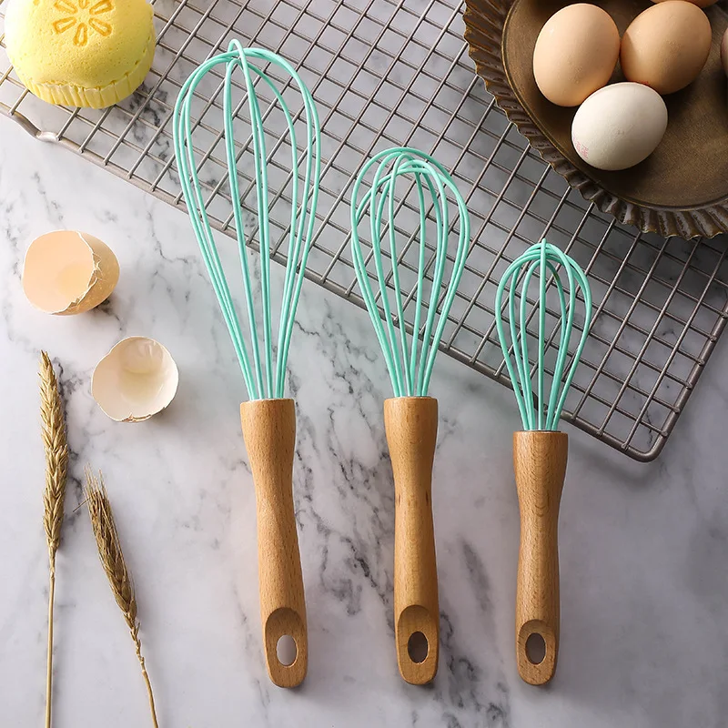 

8" 10" 12" baking stirring tool whisk with bamboo handle stainless steel manual egg beater