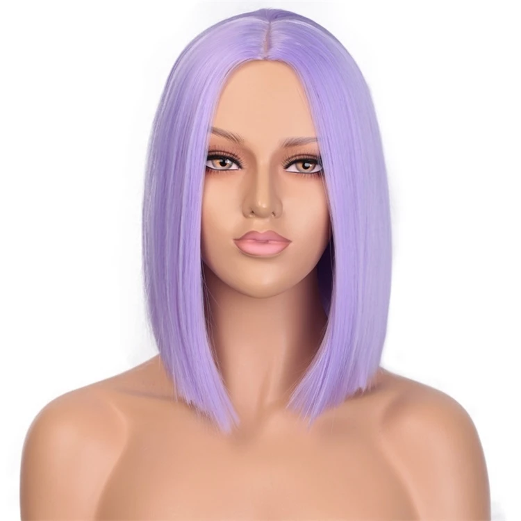 

Vigorous Purple Wig Straight Bob Hair 12 inch Lavender Wigs for Women Colorful High Temperature Heat Resistant Cosplay Wig