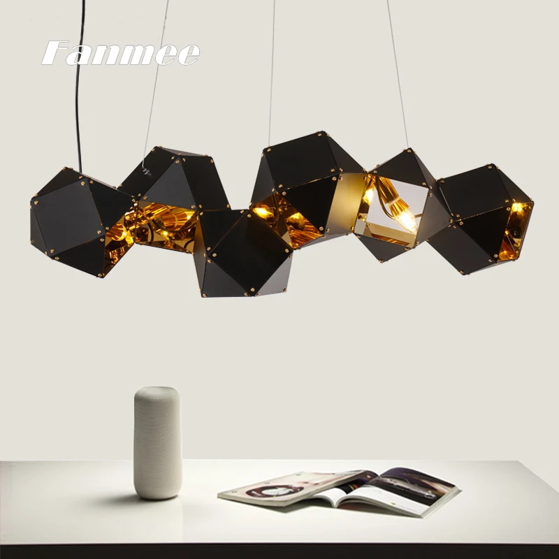 

Nordic LED Chandeliers Modern Cube Black Irregular Geometrical Hanging Lights for Restaurant for Restaurant Living Room Lamps