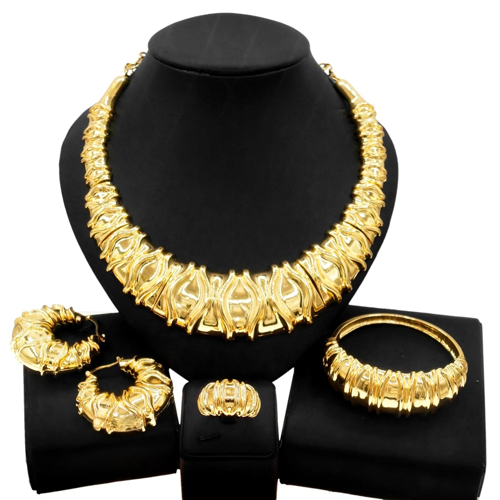 

Yuliali New Big Style Dubai Gold Necklace Jewelry Set Latest Factory Wholesale Exquisite Women Wedding Dating Jewellery Sets