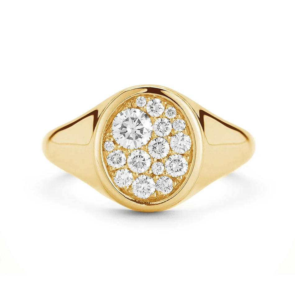 

wholesale 925 sterling silver engagement ring fashion 18k gold plated pave cubic zircon chunky oval signet ring customized