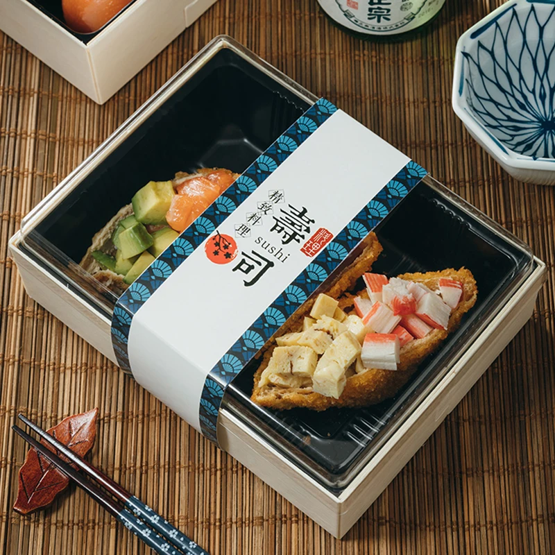 

Single-Use Take Away Sushi Fast Food Tiffin Box With Plastic Cover