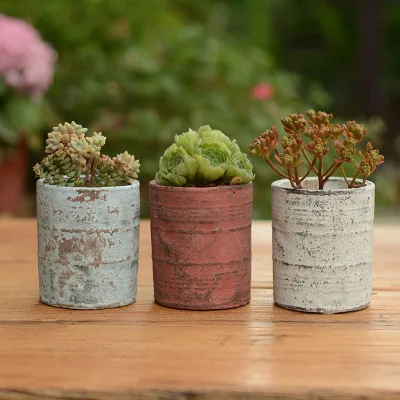 

Flower pots retro-made old cement pottery groceries tin bucket series mini-plant fleshy small flower pots, Red/white/blue