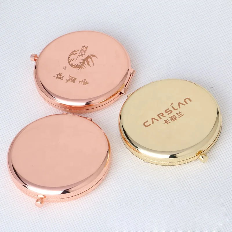 

Hot souvenir round double side metal pocket mirror gold plated make up compact mirror customized logo, Silver,gold,rose gold