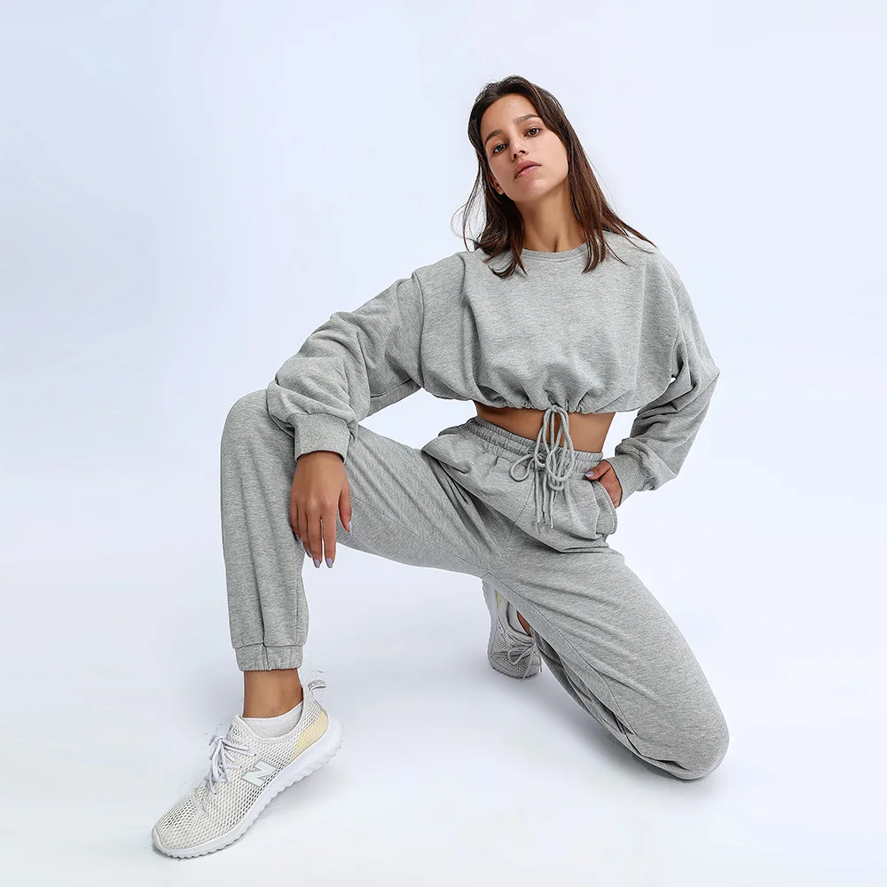 

2 Piece Women Set Crop Top Over Size Hoodie Women Sweatshirt