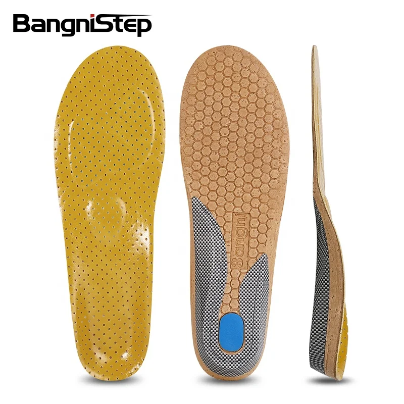 

Bangni Yellow Men Women Leather Orthopedic Insole Cork Plantar Fasciitis Shoe Inserts Insoles, Customized