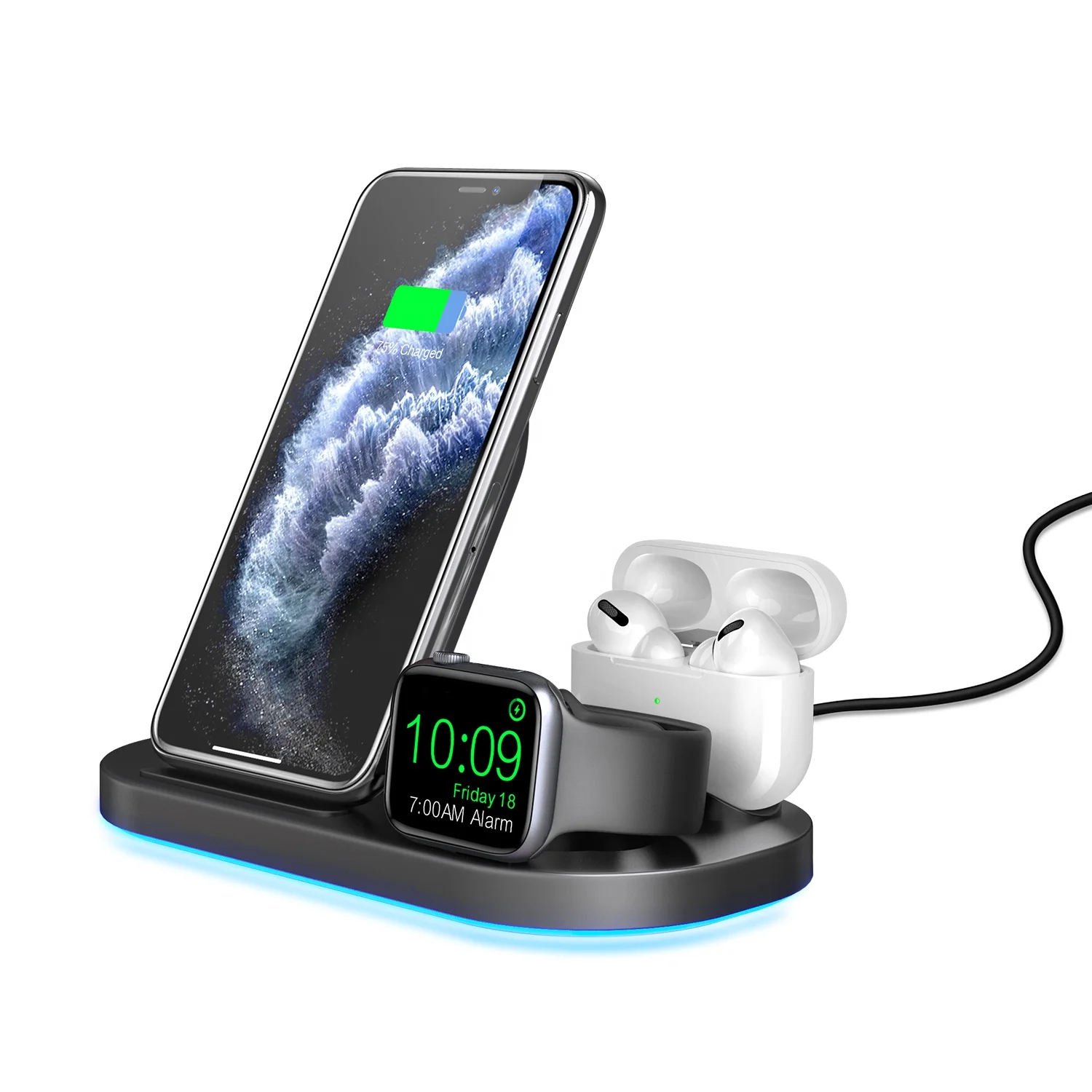 

3 In 1 Foldable Wireless Charger LED Display 15 w Fast Wireless Charging for Smartwatch Phone Earphone