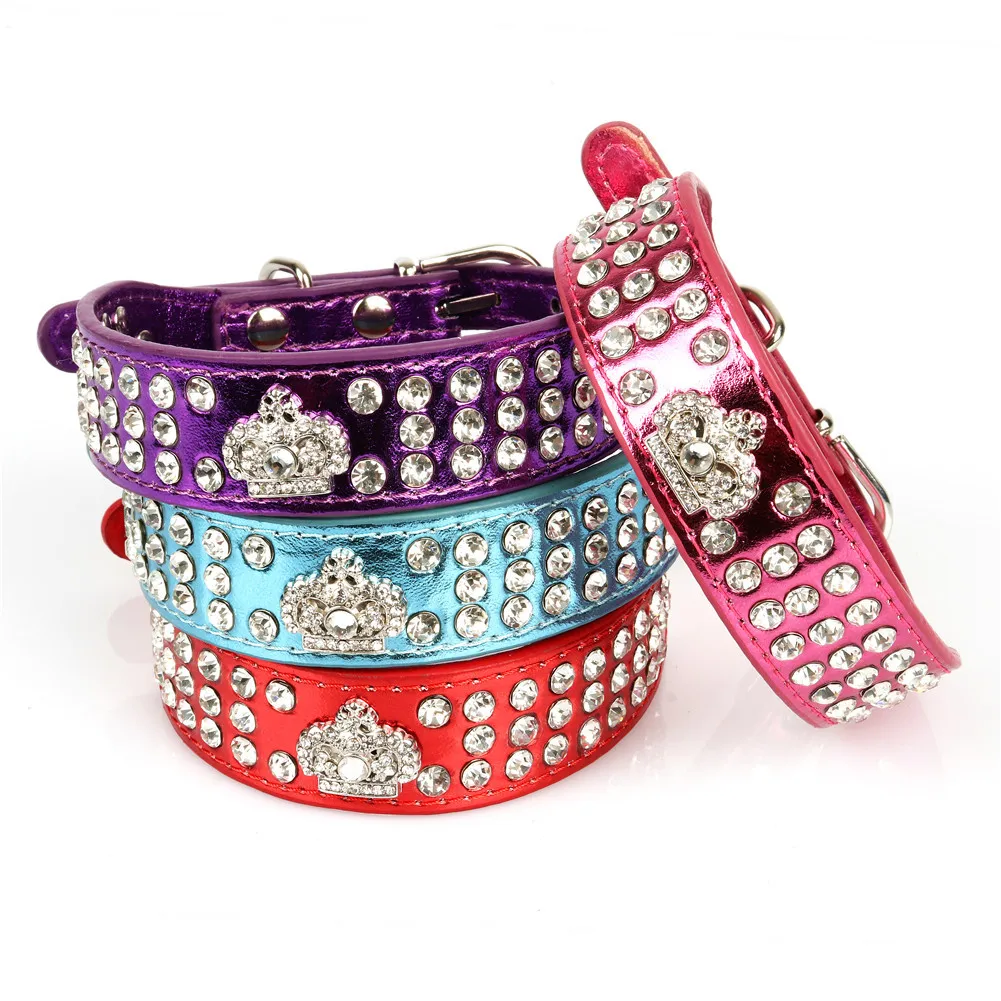 

Wholesale PU crown bling Slide Letter Personalized Rhinestone Pet Dog Cat Collar