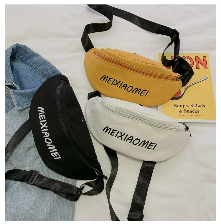 

2022 Trendy Korean Version of Ins Fashion Wild Simple Student Canvas Shoulder Messenger Waist Bag