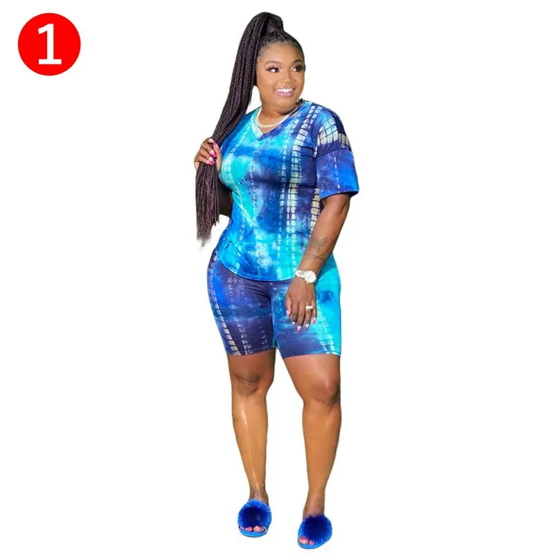 

X107041 summer 10colors plus size xl 2xl 3xl 4xl 5xl rainbow tie dye jumpsuit two piece clothes outfit 2 piece set, Picture