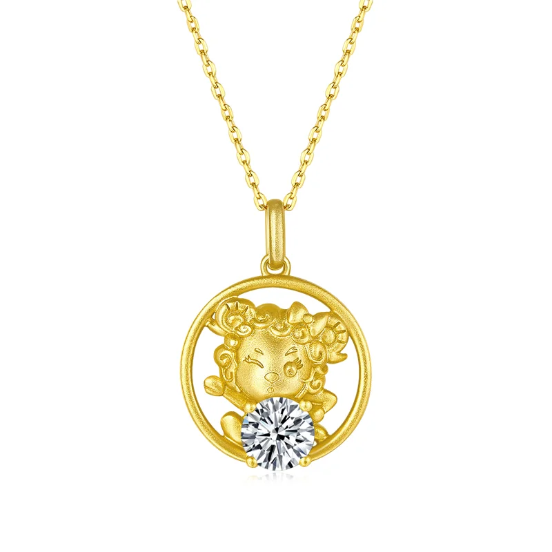 

OXSH Zodiac Series Sheep Gold Plated Shining Moissanite Stone 925 Silver Necklace