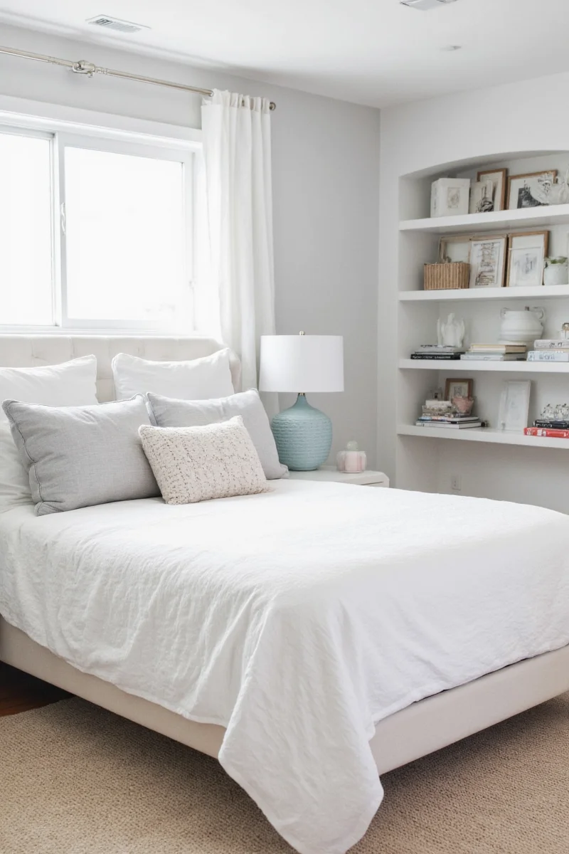 Happy family enjoying a gray and white living room