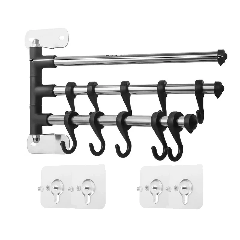 

Punch-Free Kitchen Hook Rack Wall Towel Shelf Mounted Tool Holder Adjustable Hanging For Kitchenware Utensil Storage Rack, Silver