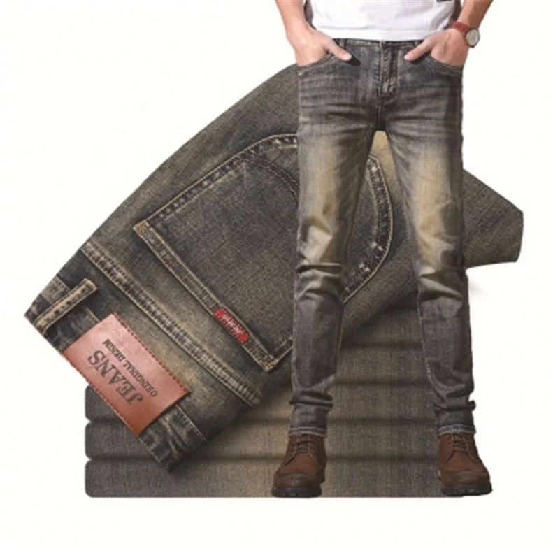 

Voogue autumn Spring high stretch Jeans Korean casual pants men Slim straight high waist denim trousers, Customized color