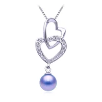 

PF0305CP Designs Lady 925 Sterling Sliver Double Heart Necklace Pendant Pearl Jewelry