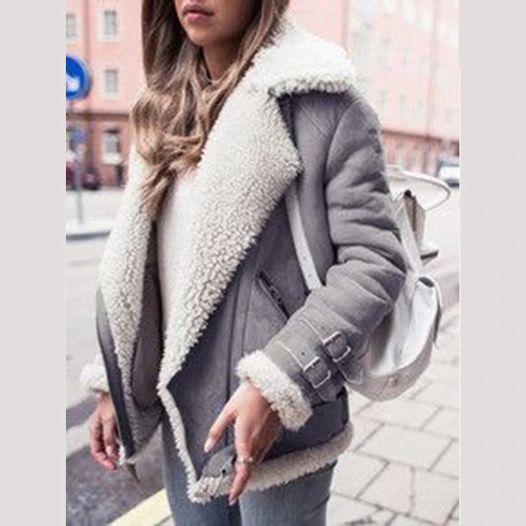 

Motorcycle zipper deerskin velvet and lamb wool coat women's lapel fur granular velvet coat jacket, Customized color