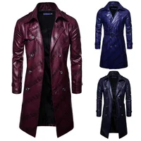 

New Fashion Mens Long PU leather Trench Coat Autumn Long Jacket Slim Fit Winter Coat