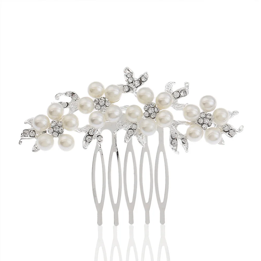 

Fashion Trendy New Designed Silver Pearl Alloy Rhinestone Bride Hair Comb Wholesale Party Decoration Wholesale, Multiple