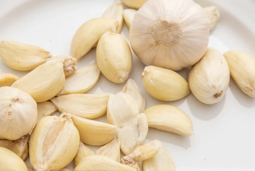 Side-by-side comparison of fresh garlic cloves, minced garlic, and various garlic substitutes with measurement equivalents