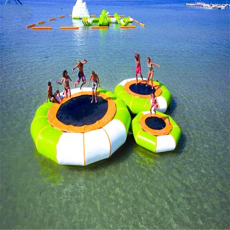 

Popular Inflatable Floating Water Jumping Bed water park Inflatable water trampoline on hot sale, Blue,yellow,green