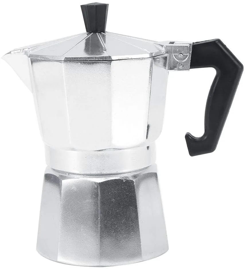 

Mocha Pot Aluminum Classic Espresso Coffee Maker Stove Moka Pot Home Office Use 100ML 2-Cups, Silver/black