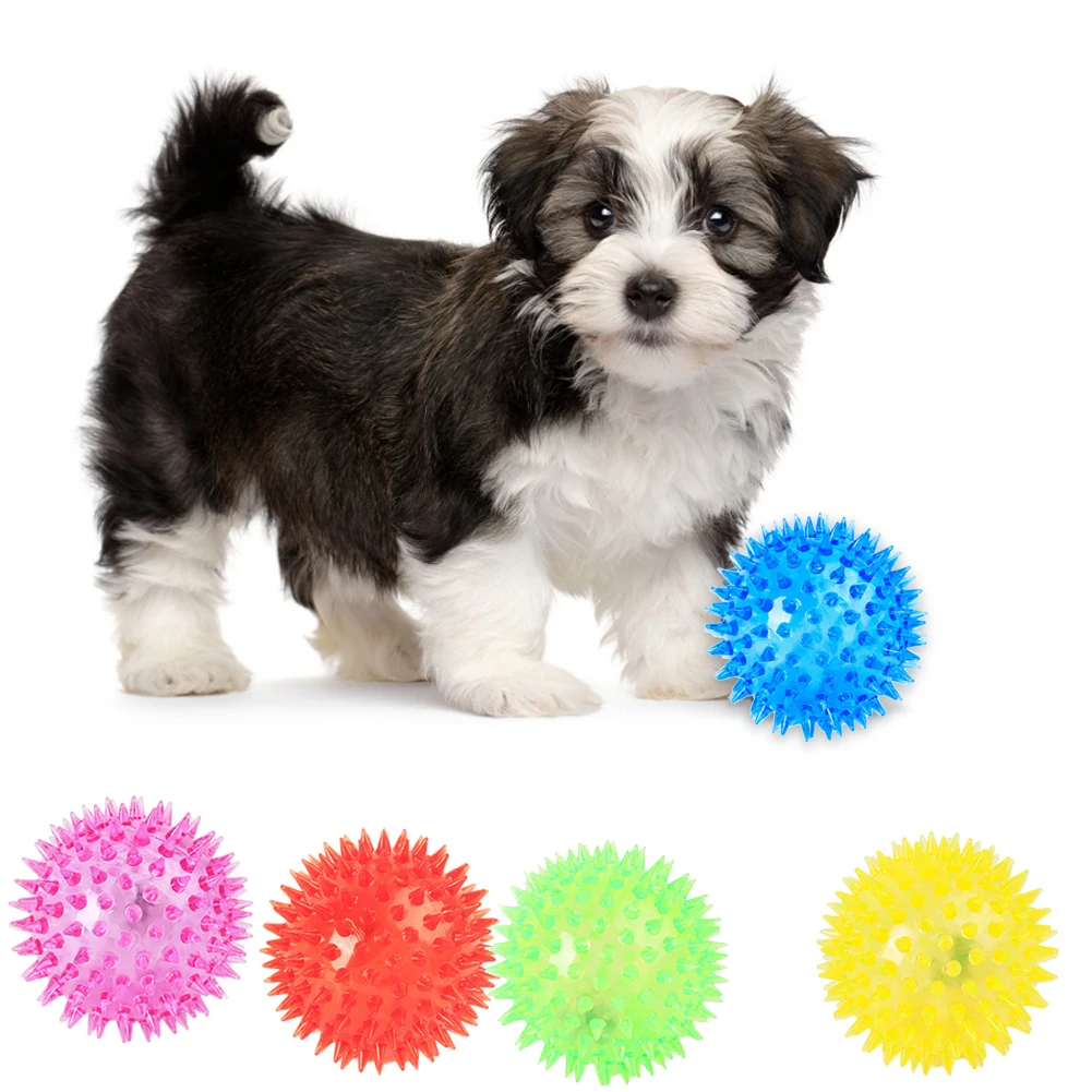 

Dog Squeaky Toys Colorful Soft Rubber Luminous Pet Puppy Dog Chewing Playing Elastic Hedgehog Ball Toy Small Pet Supplies