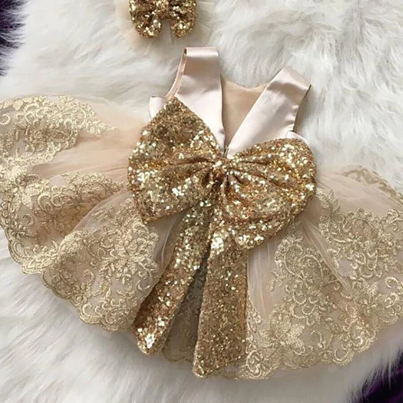 

flowers girls princess dress high quality girls baby sequin big bow birthday party dress