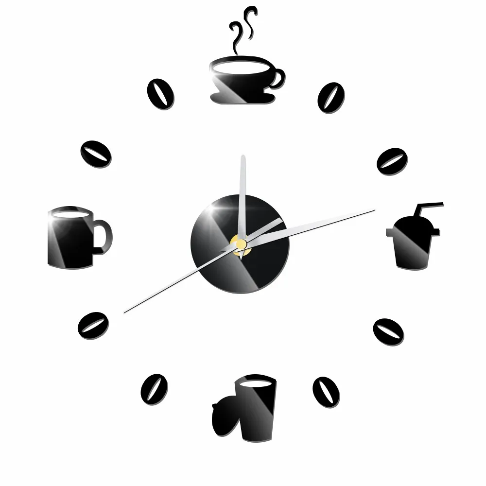 

GZ119 Coffee Mirror Wall Clock 3D Silent Quartz Clock Reloj Pared 3 d