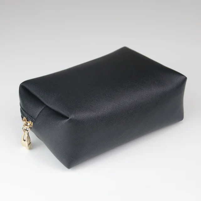 
wholesale promotional custom logo black zipper pu leather makeup bag cosmetic bags 