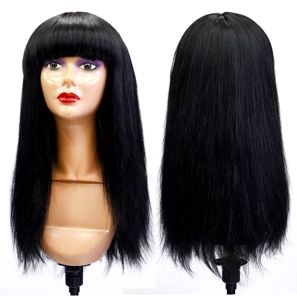 

Machine Made Human Hair Wigs 8-34 Inch Glueless Bob Wig Black Women With Bang 180 Density, 1b natural black