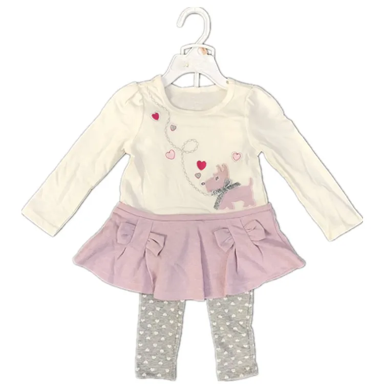

P0284 Wholesale Children's Clothing Set For Girl With Cartoon Embroidery For Spring And Autumn Wear