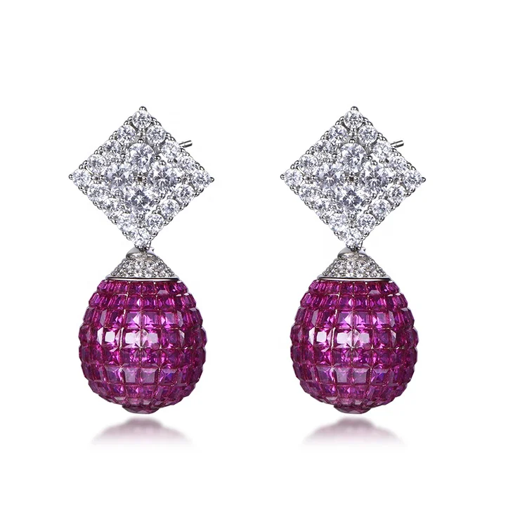 

Drop Ruby Ruby Micro Pave Diamond Earrings With Invisible Setting Earrings