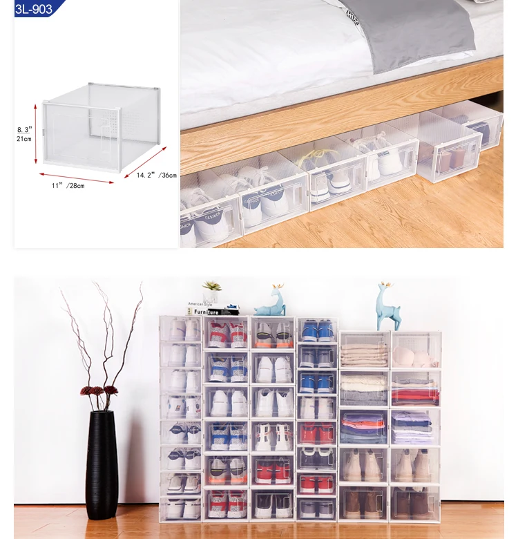 2022 Clear Plastic Stackable Shoes Storage Organize With Light Shoe Box
