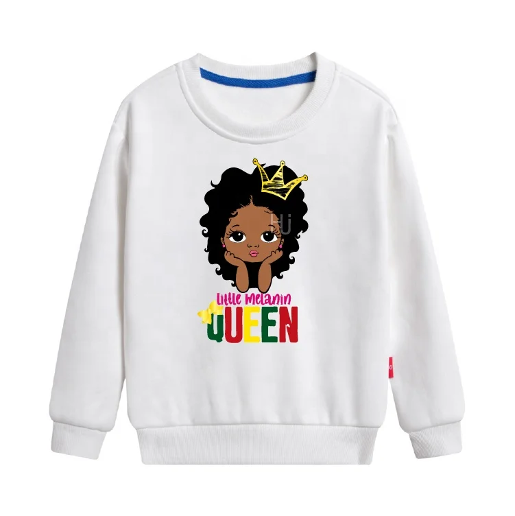 

Cute little melanin queen Print Baby clothes boutique black kids clothing of winter/spring children cartoon velvet sweatershirt, As picture show