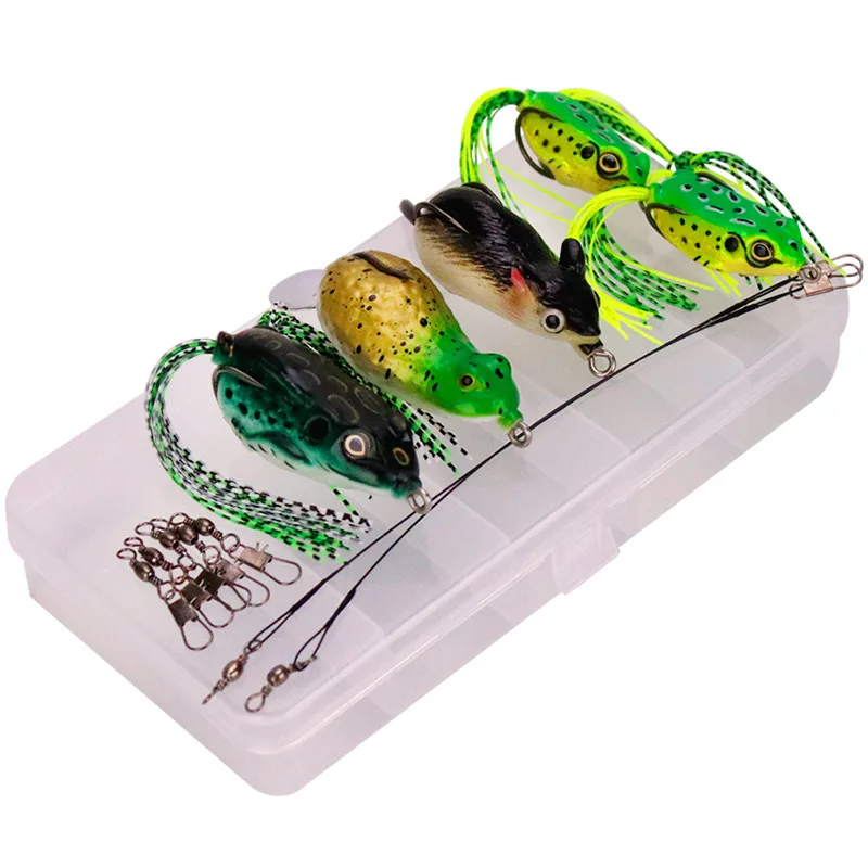 

SNEDA 5PCS/set Mixed Artificial Fishing Lure kit Frog Bait Carbon Hooks Soft Plastics Lure Accessories Lure set